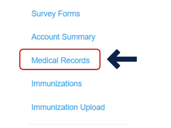 screen shot of arrow pointing to the word Medical Records