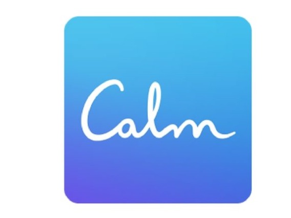 calm app logo blue square with the word calm