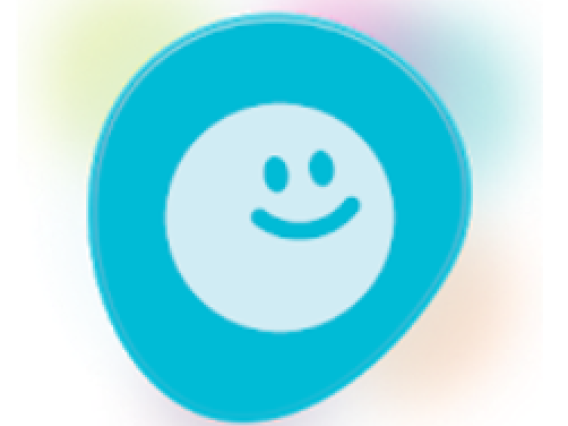 in the moment app logo blue face over pastel background