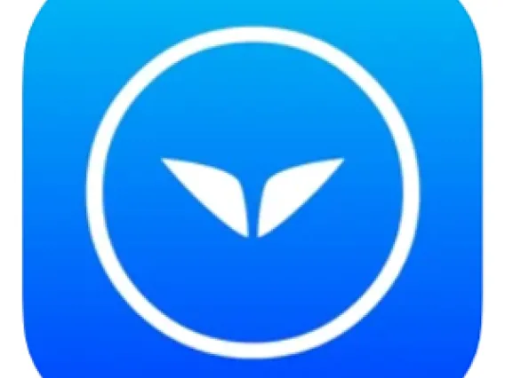 omvana app logo white figure on blue background