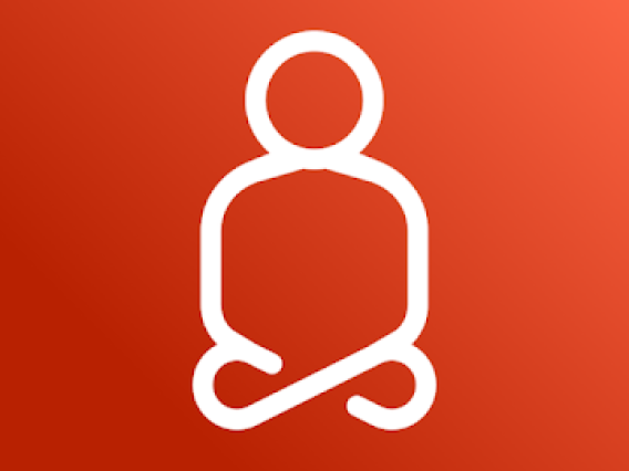 liberate meditation app logo red background with white figure in meditation pose