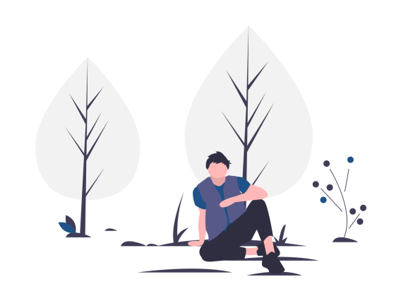 illustration of a man sitting in front of trees