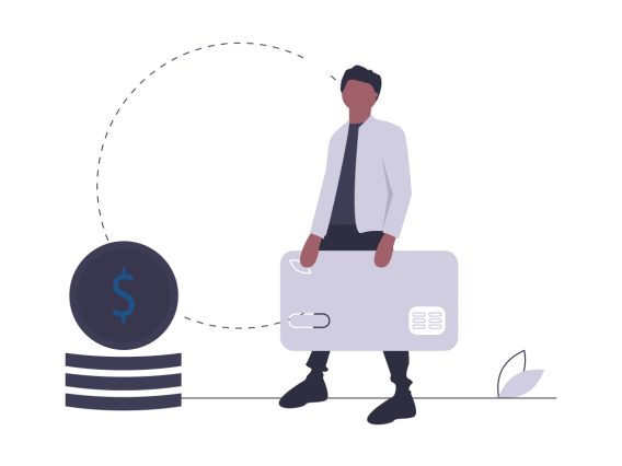 illustration of a man with a credit card and coins