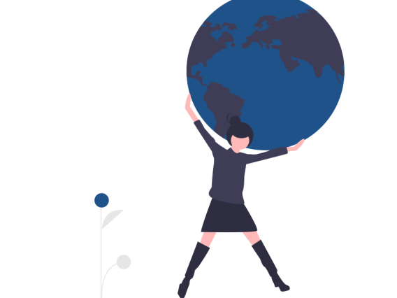 Illustration of a woman holding a large globe