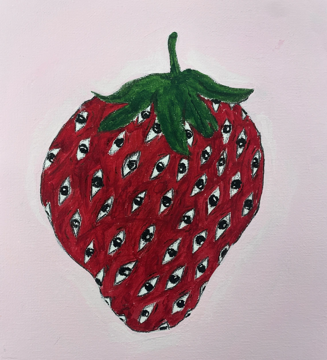 painting of a strawberry with eyes