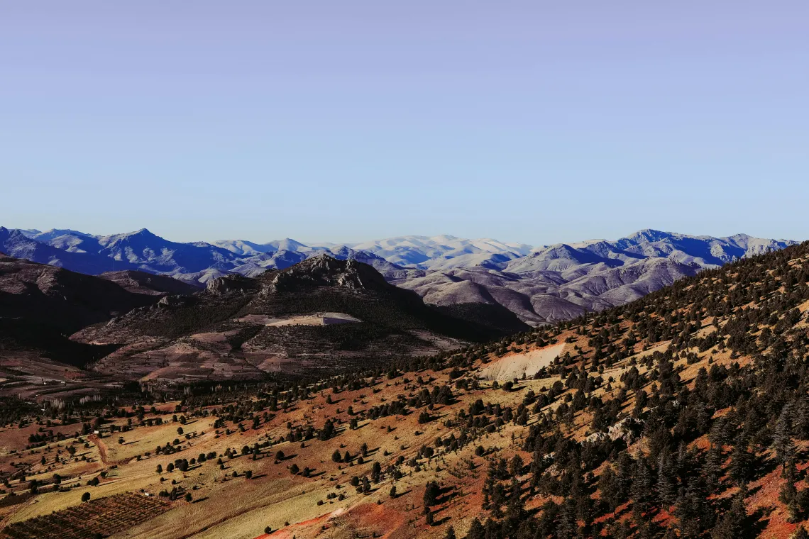 mountains seen from the distance in daylight